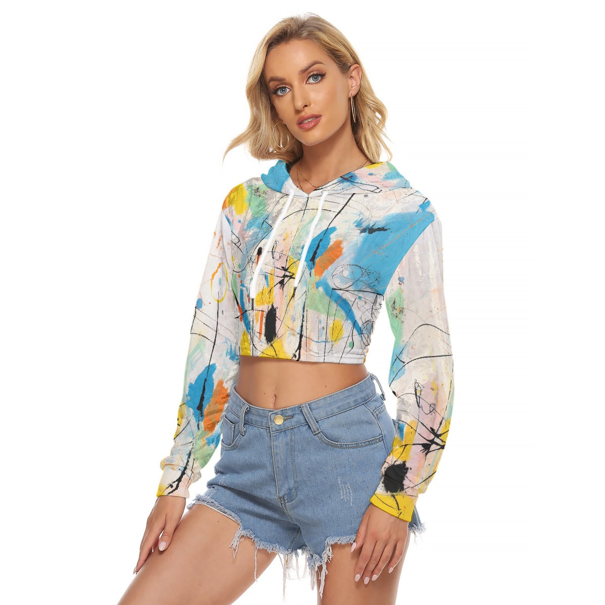 All-Over Print Women's Crop Top Hoodie|Velvet