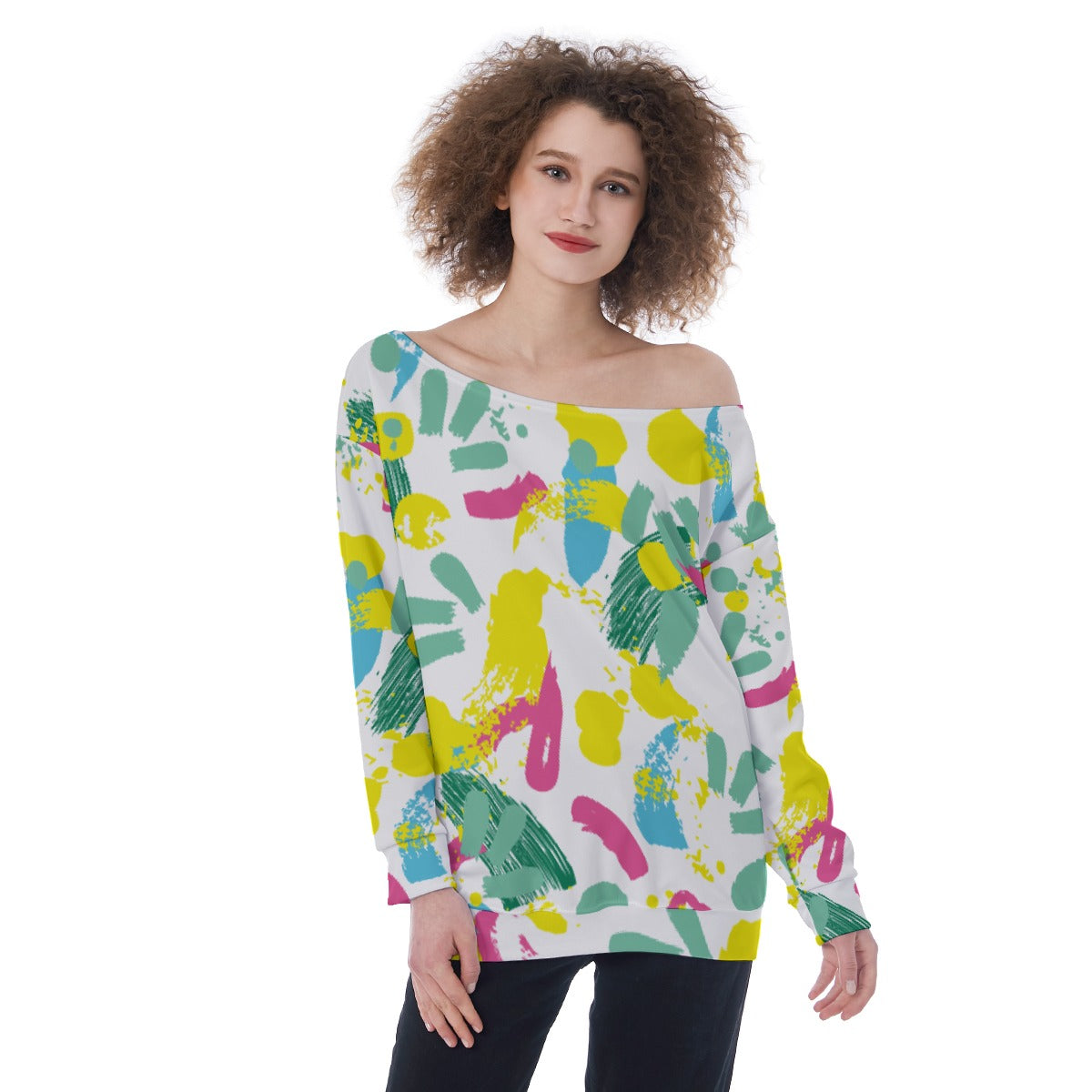 All-Over Print Oversized Women's Off-Shoulder Sweatshirt
