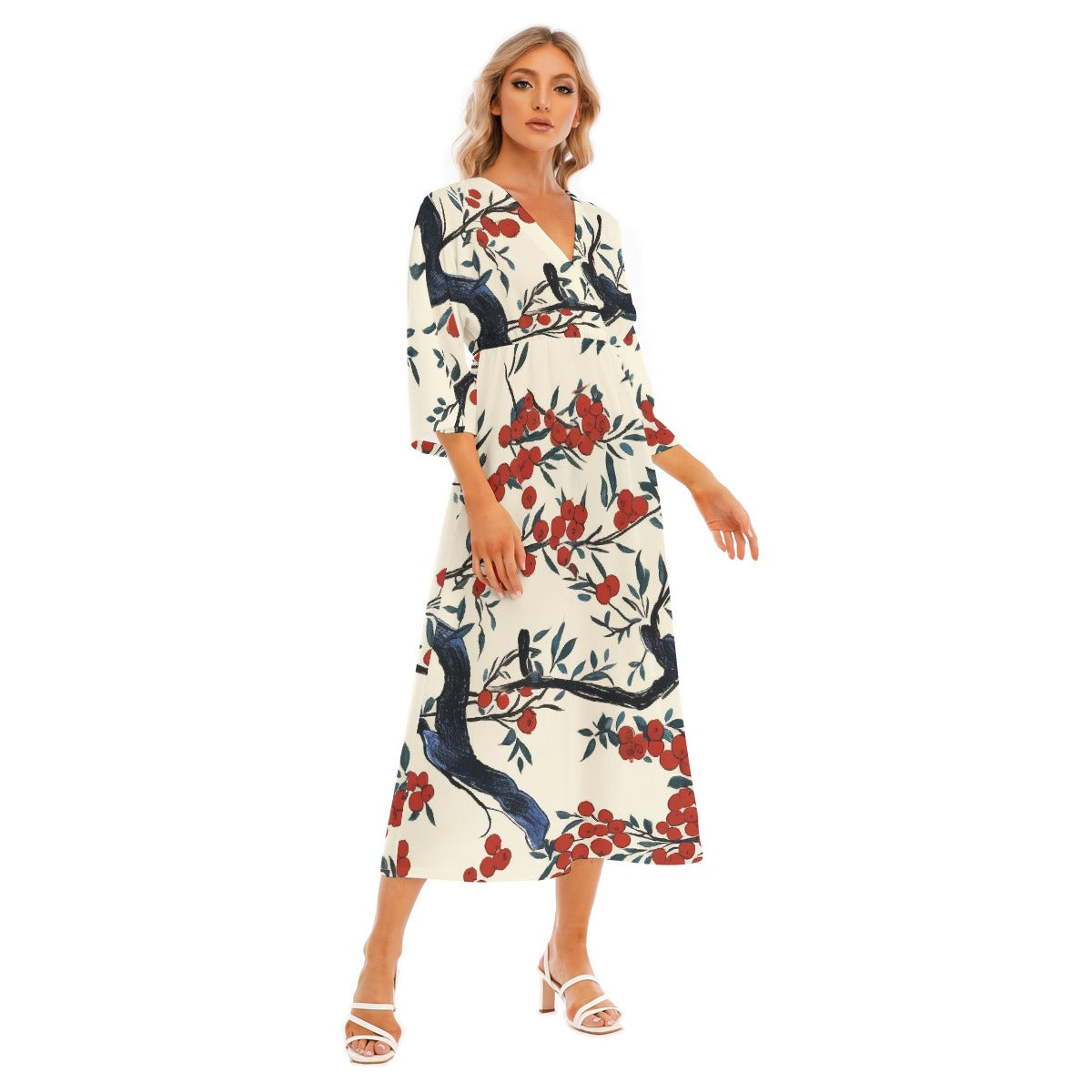 All-Over Print Women's Mid-Sleeve Long Dress
