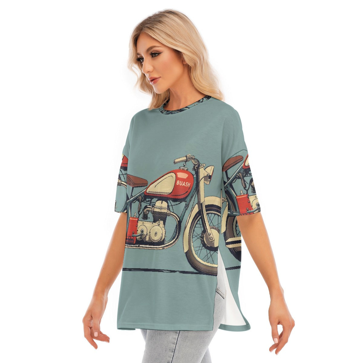 All-Over Print Women's Short Sleeves T-shirt With Hem Split