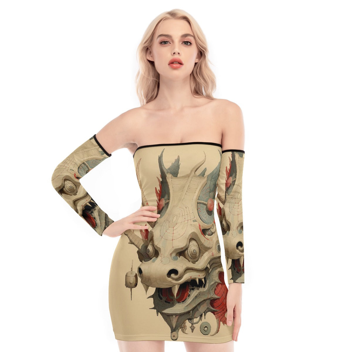 All-Over Print Women's Off-shoulder Back Lace-up Dress