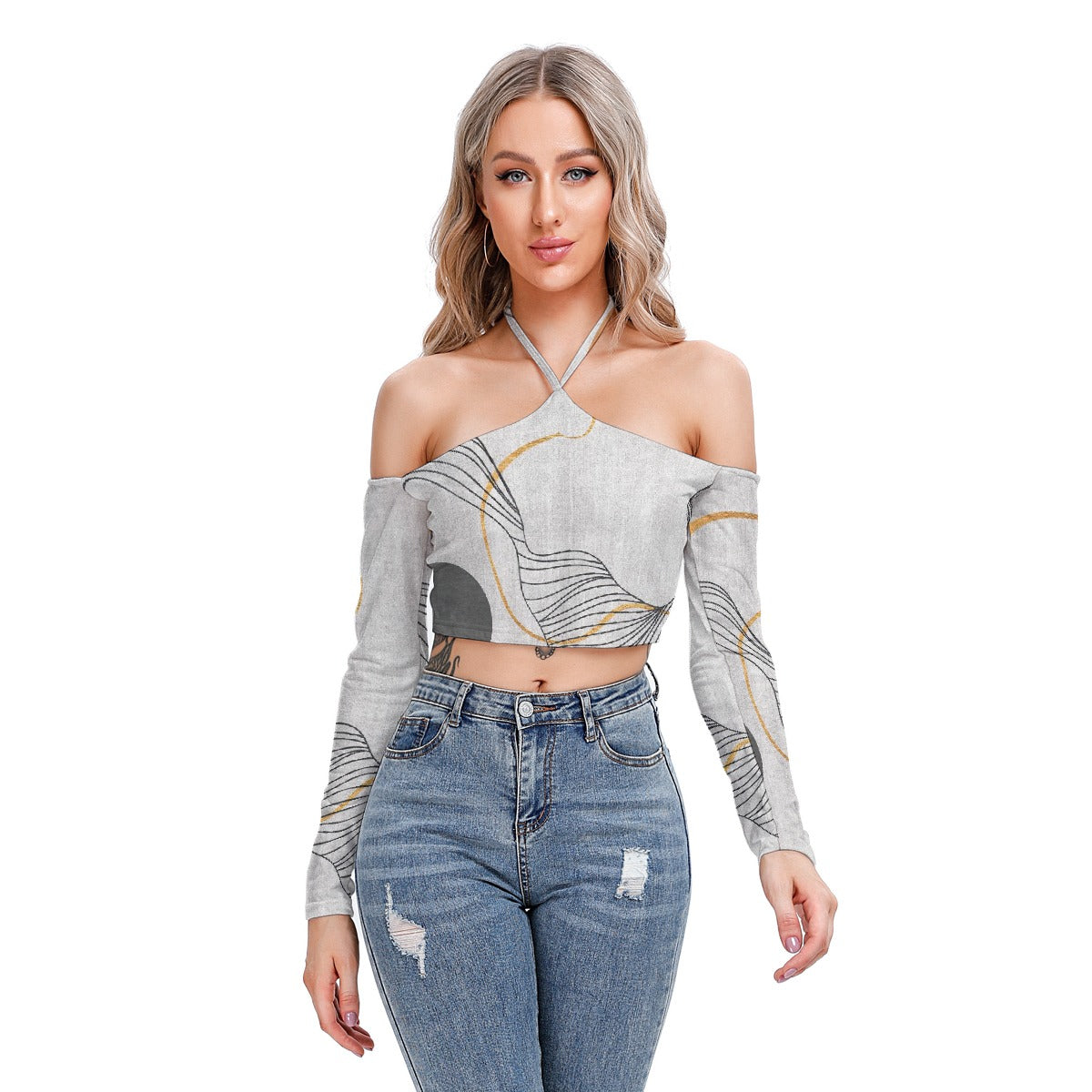 All-Over Print Women's Halter Lace-up Top