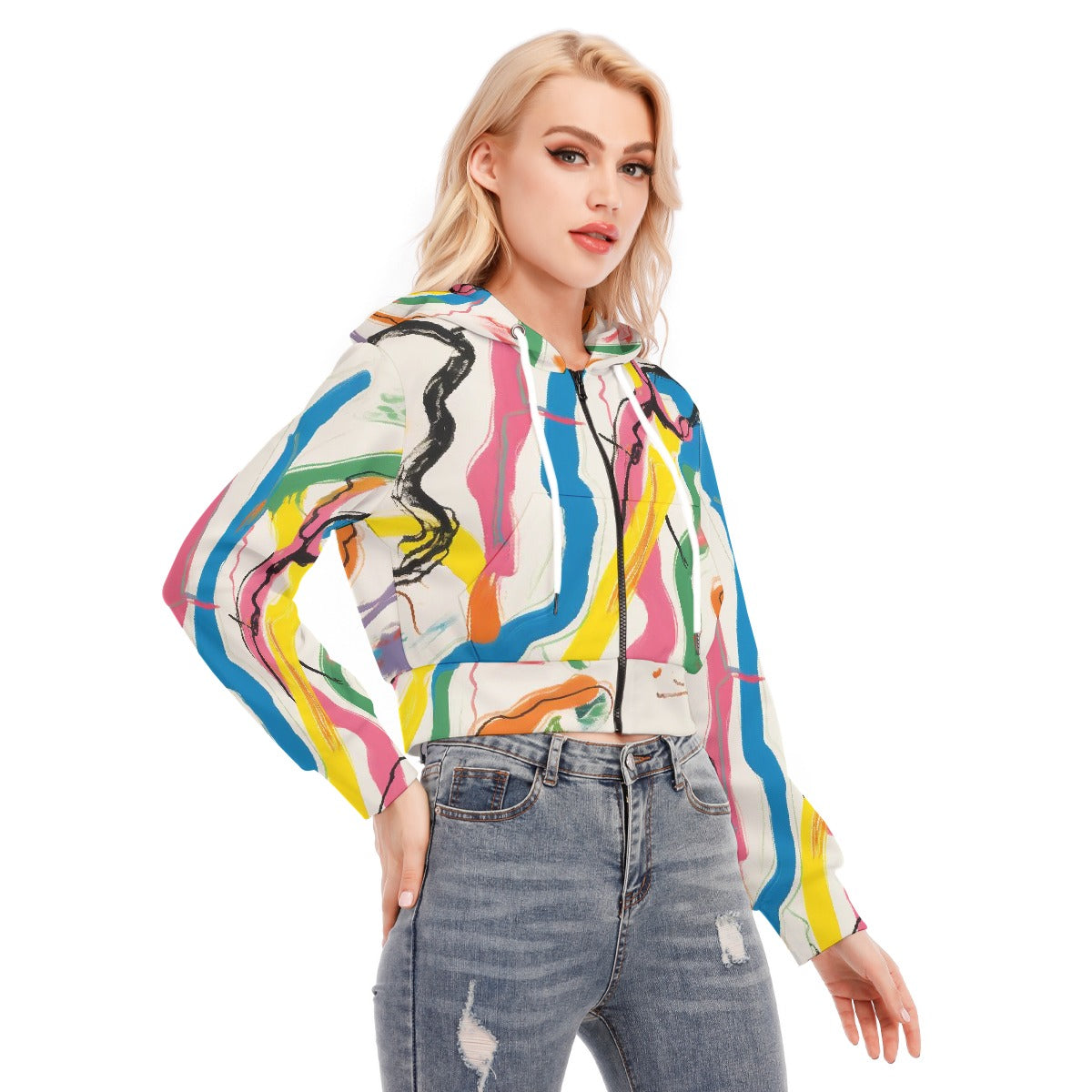 All-Over Print Women's Crop Top Hoodie With Zipper Closure