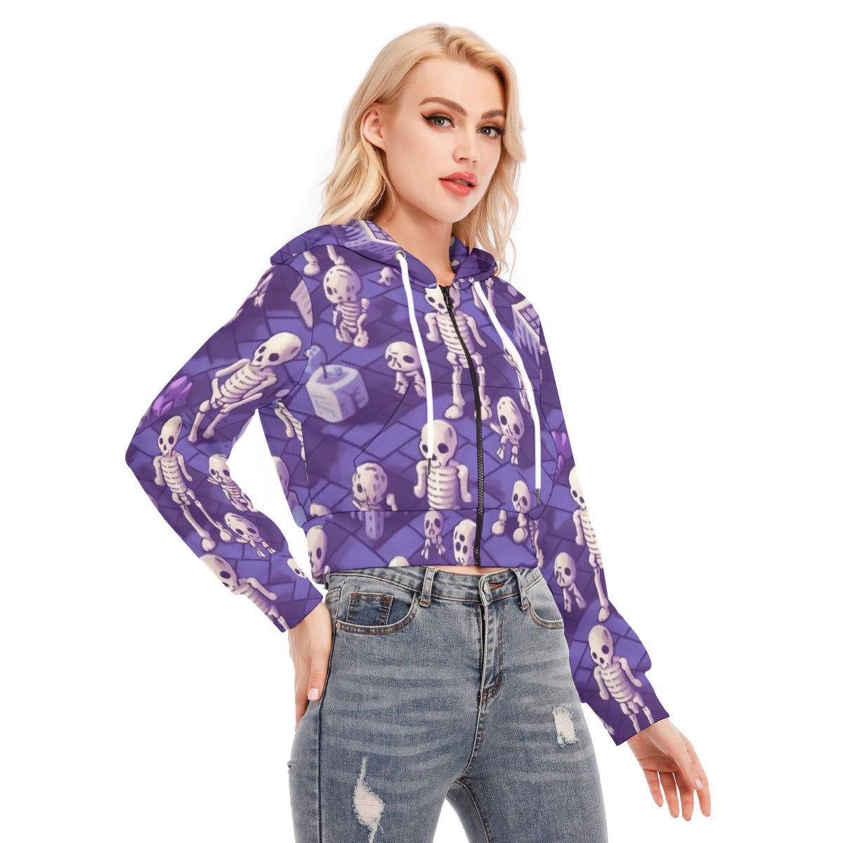 All-Over Print Women's Crop Top Hoodie With Zipper Closure