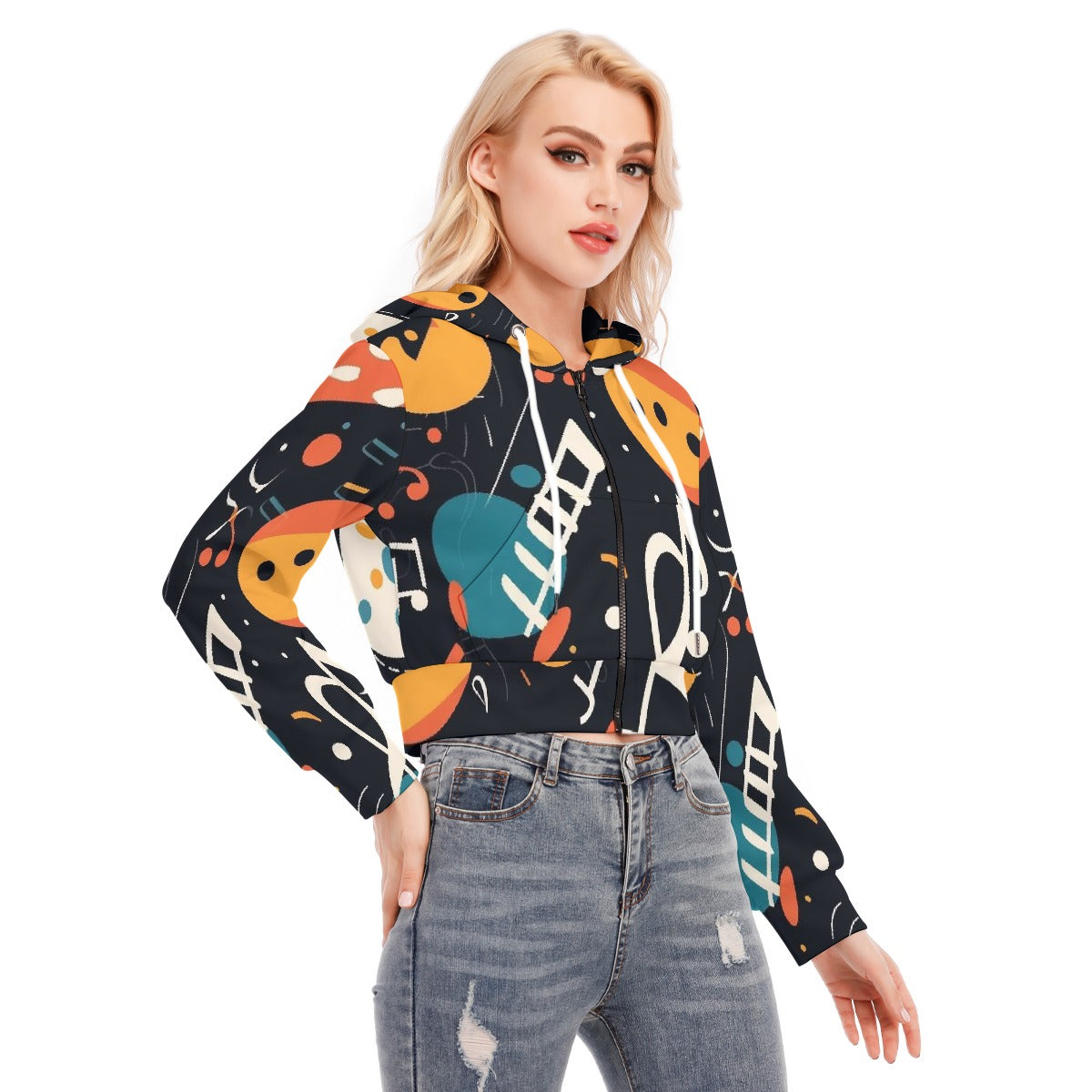 All-Over Print Women's Crop Top Hoodie With Zipper Closure