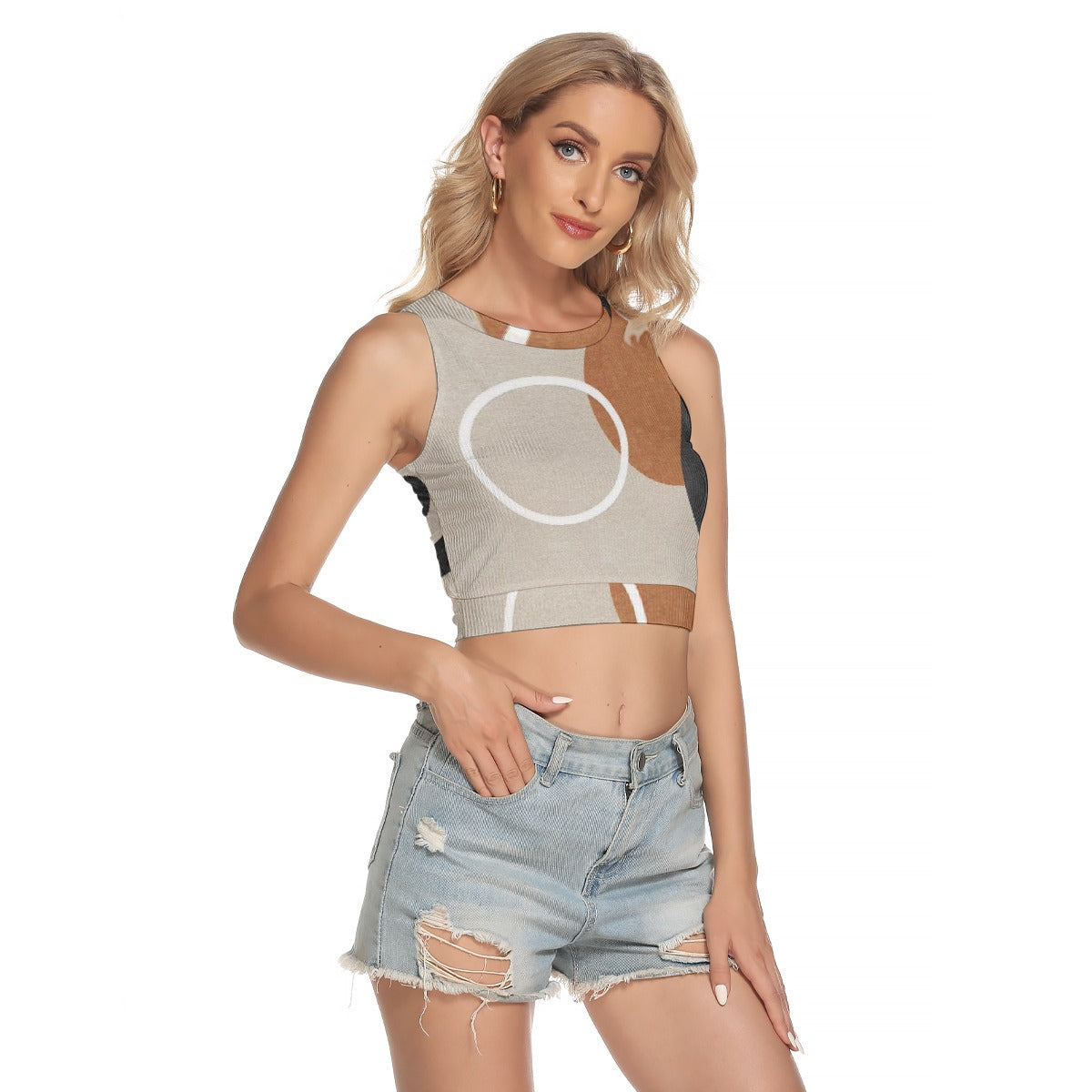 All-Over Print Women's Sleeveless Back Hollow Crop Top