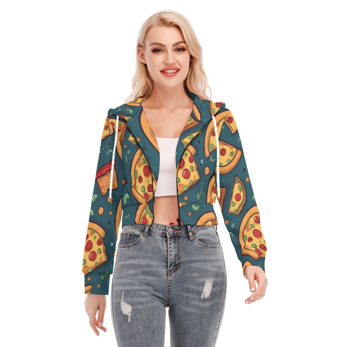 All-Over Print Women's Crop Top Hoodie With Zipper Closure
