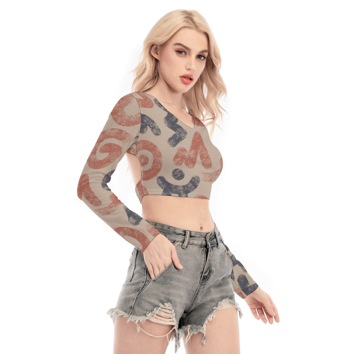 All-Over Print Women's Back Hollow T-shirt With Strap