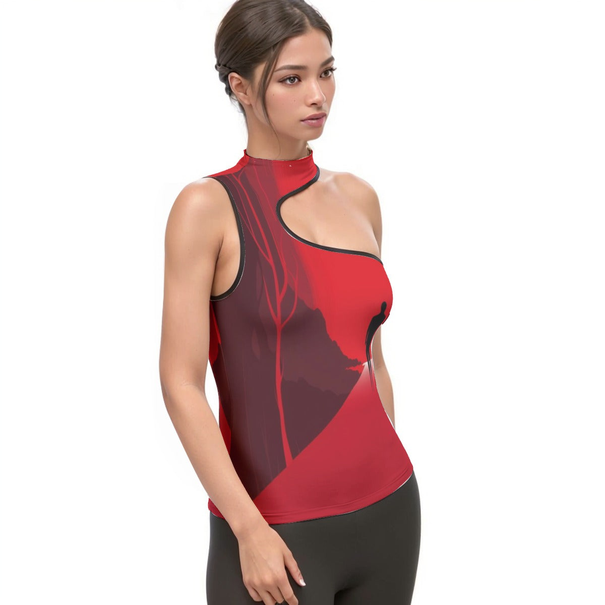 All-Over Print Women's Halter Sleeveless Asymmetrical Tank Top