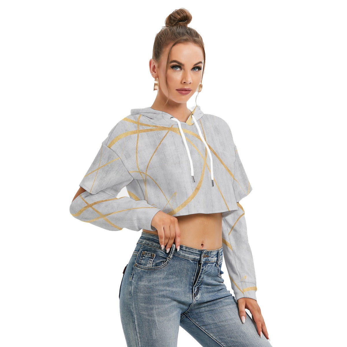 All-Over Print Women's Heavy Fleece Hoodie With Hollow Out Sleeve