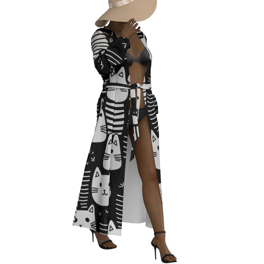 All-Over Print Women's Lace-up Chiffon Robe