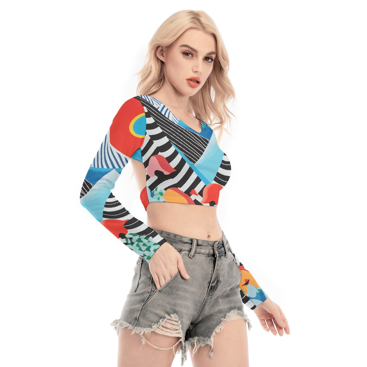 All-Over Print Women's Back Hollow T-shirt With Strap