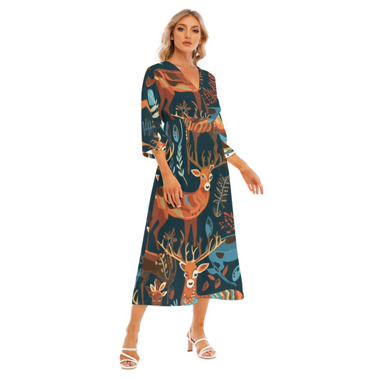 All-Over Print Women's Mid-Sleeve Long Dress