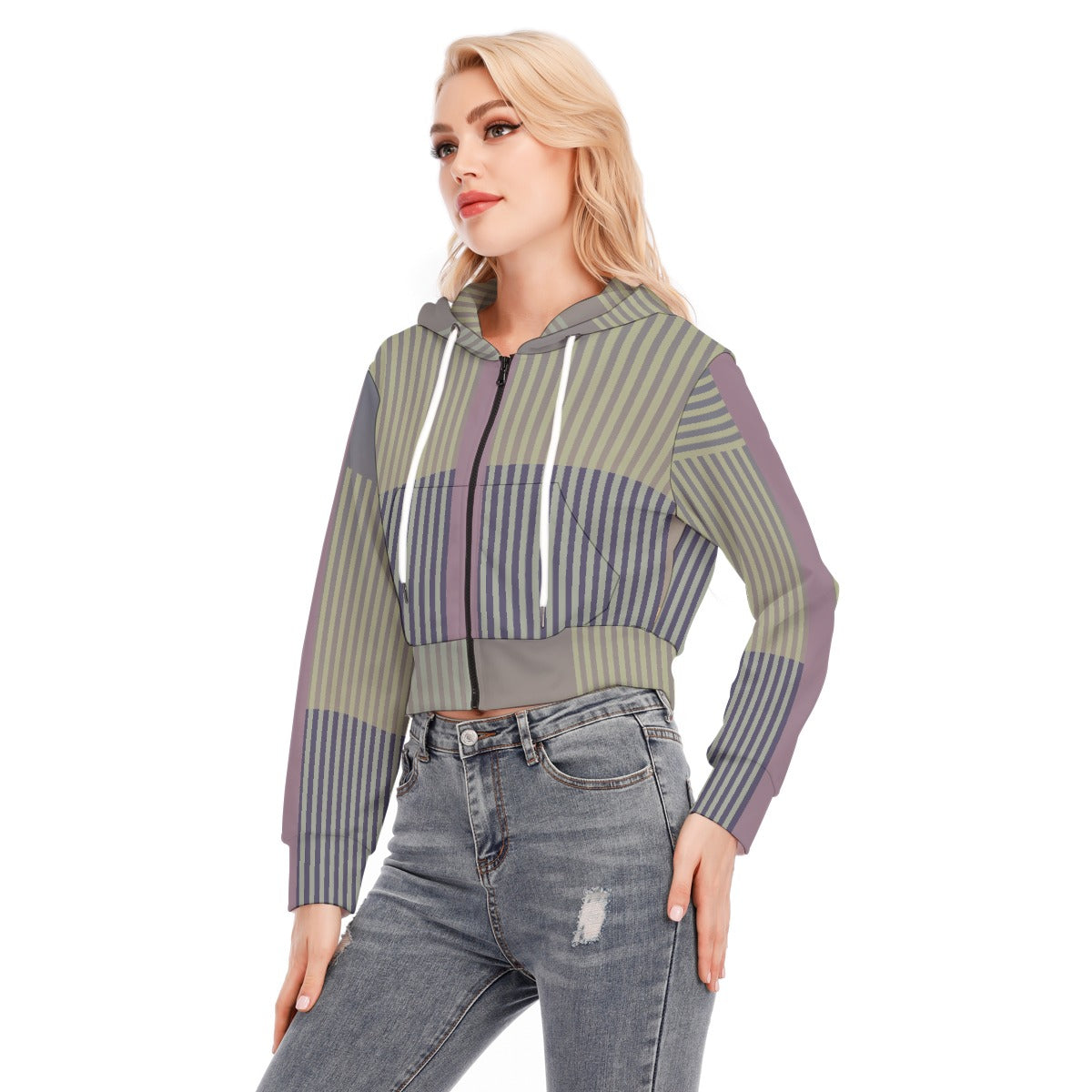 All-Over Print Women's Crop Top Hoodie With Zipper Closure