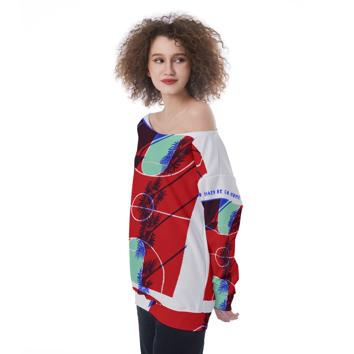 All-Over Print Oversized Women's Off-Shoulder Sweatshirt