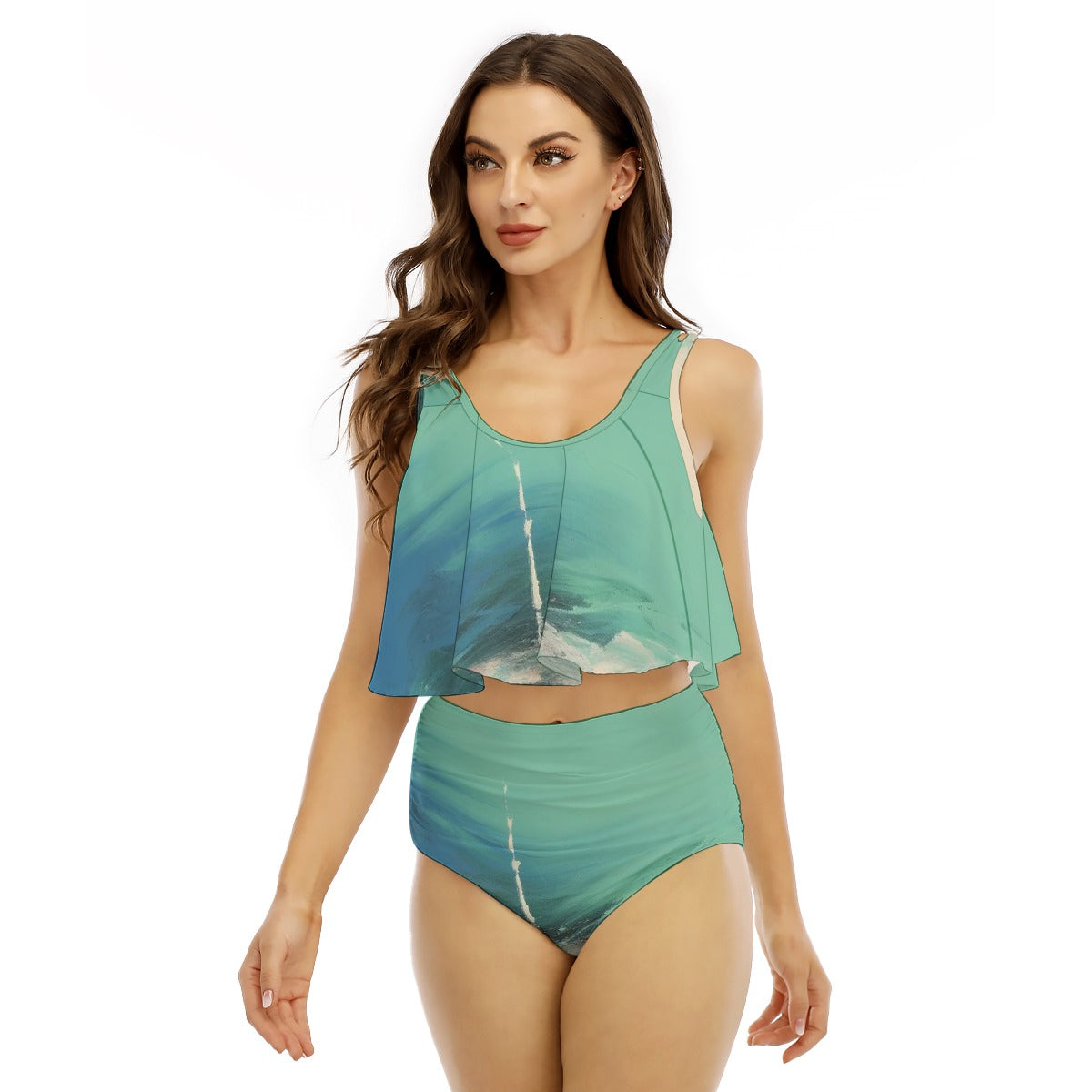 All-Over Print Women's Ruffled Vest Bikini Swimsuit