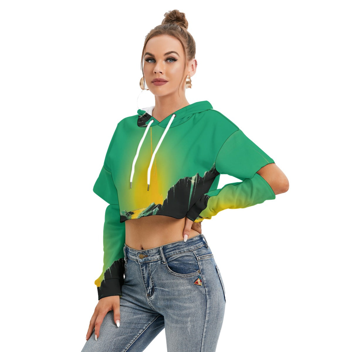 All-Over Print Women's Heavy Fleece Hoodie With Hollow Out Sleeve