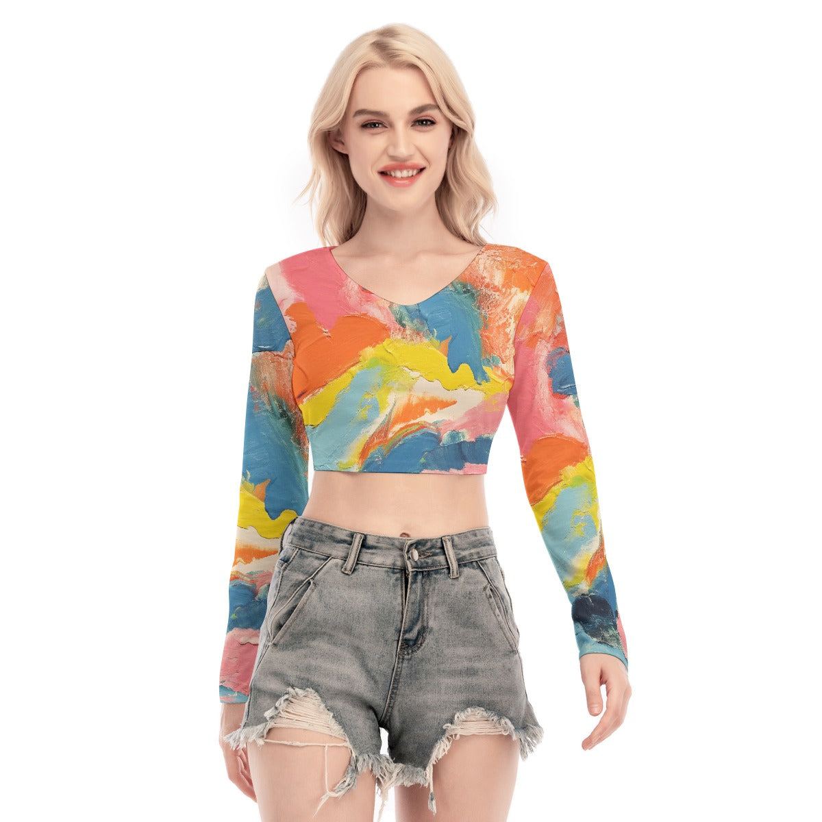 All-Over Print Women's Back Hollow T-shirt With Strap