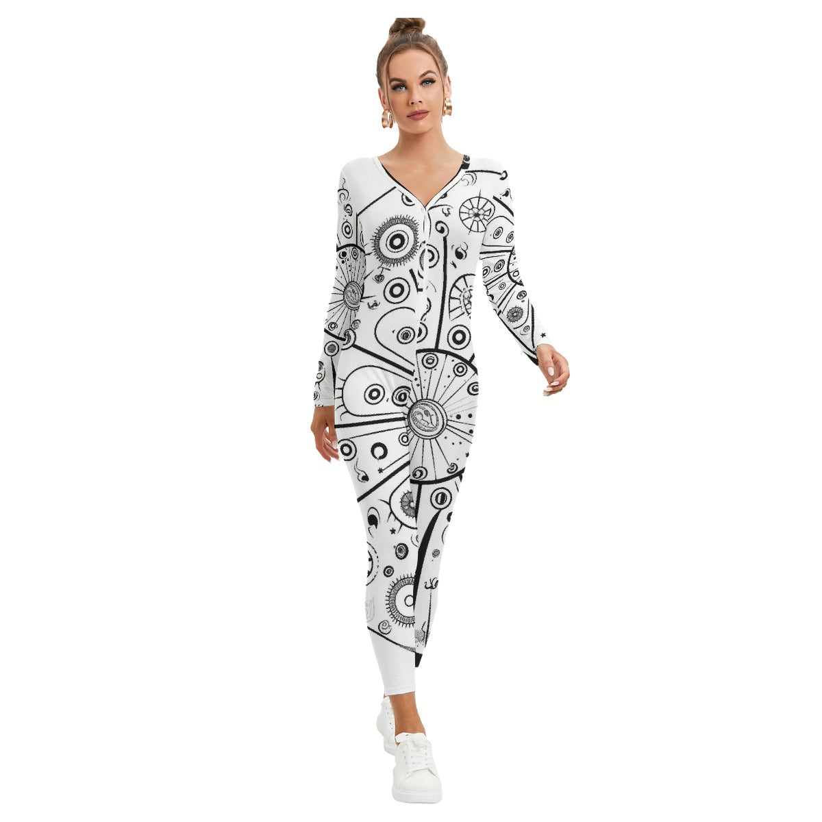 All-Over Print Women's Plunging Neck Jumpsuit