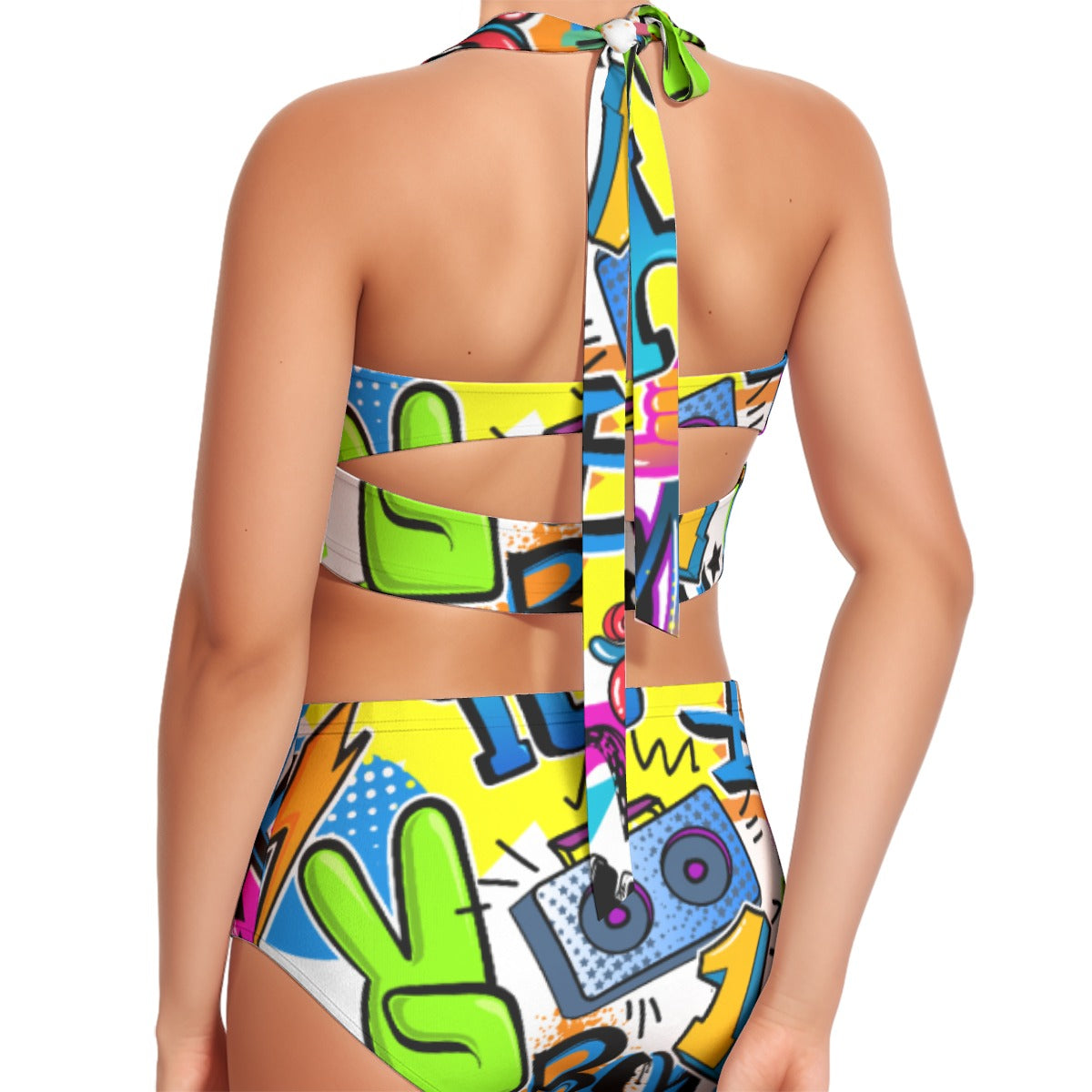 All-Over Print Women's Swimsuit Set With Halter