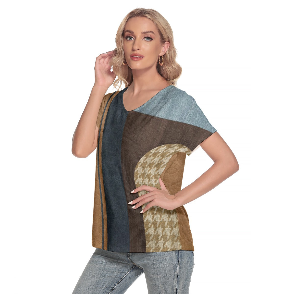 All-Over Print Women's Loose V-neck Short Sleeve T-shirt