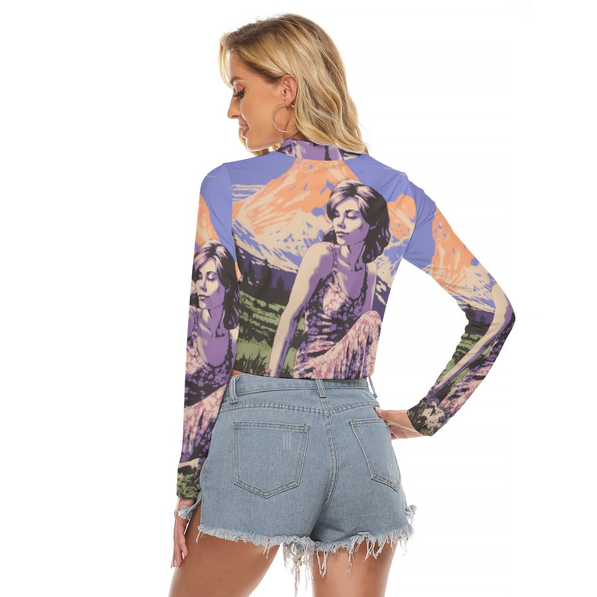 All-Over Print Women's Hollow Chest Keyhole Tight Crop Top