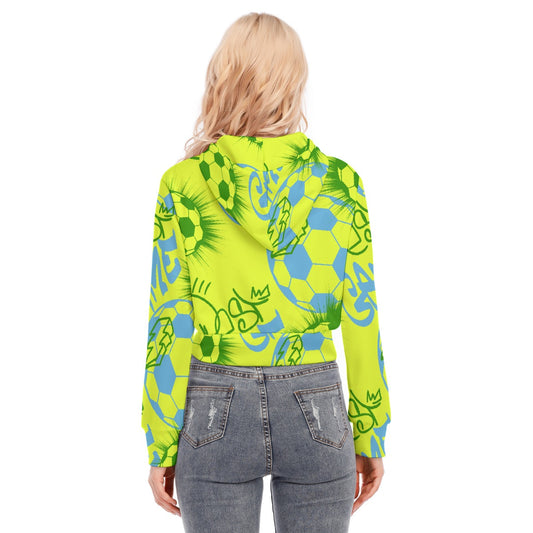 All-Over Print Women's Crop Top Hoodie With Zipper Closure