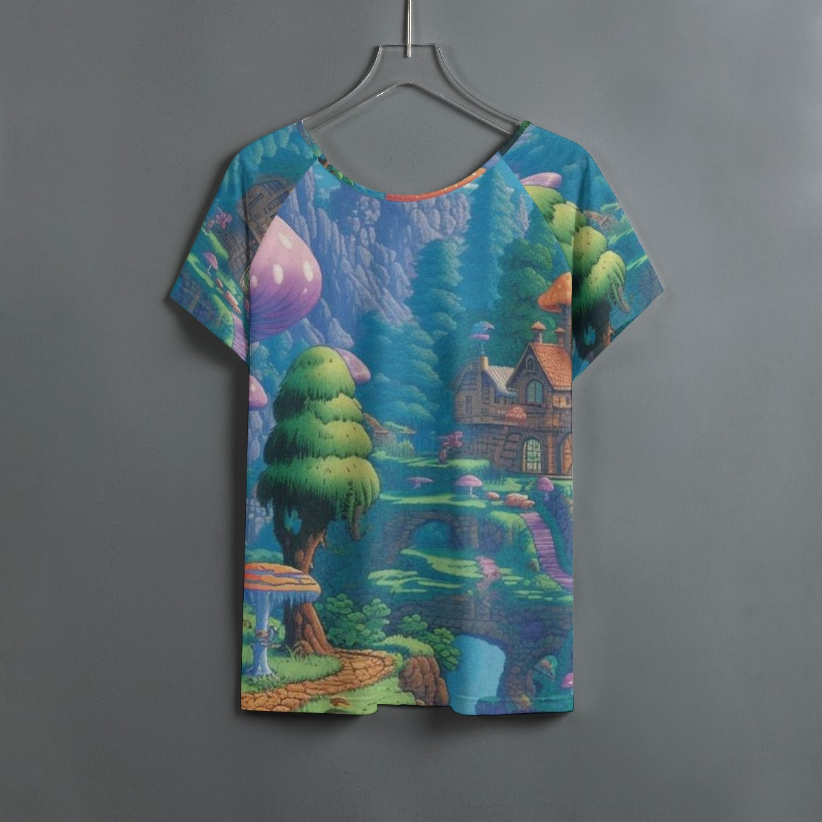 All-Over Print Women's Round Neck T-shirt With Raglan Sleeve