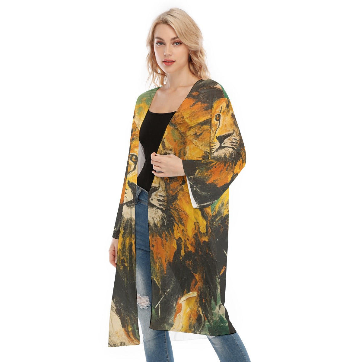 All- Over Print Women's Long Sleeve Mesh Cardigan