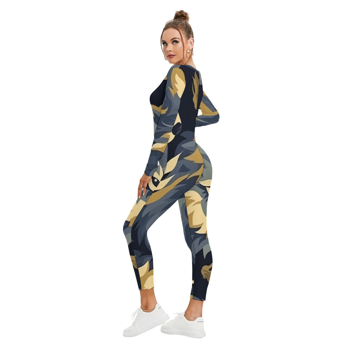 All-Over Print Women's Plunging Neck Jumpsuit