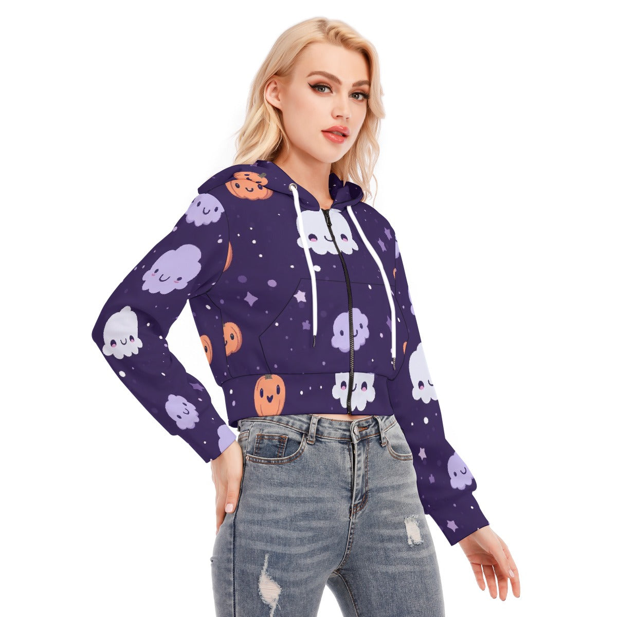 All-Over Print Women's Crop Top Hoodie With Zipper Closure