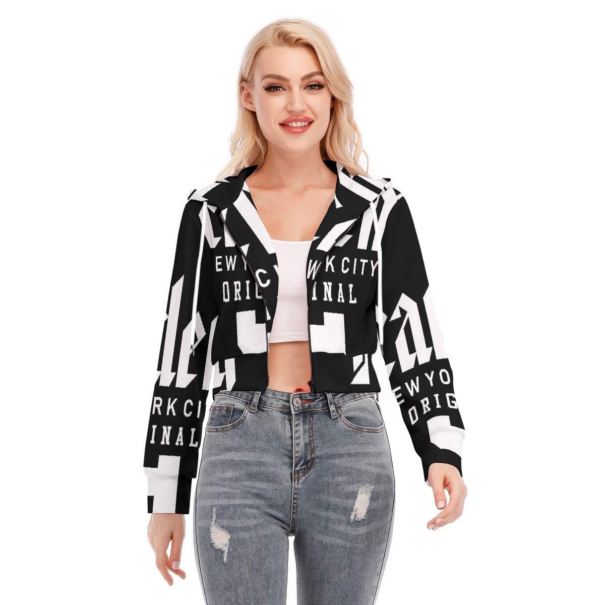 All-Over Print Women's Crop Top Hoodie With Zipper Closure