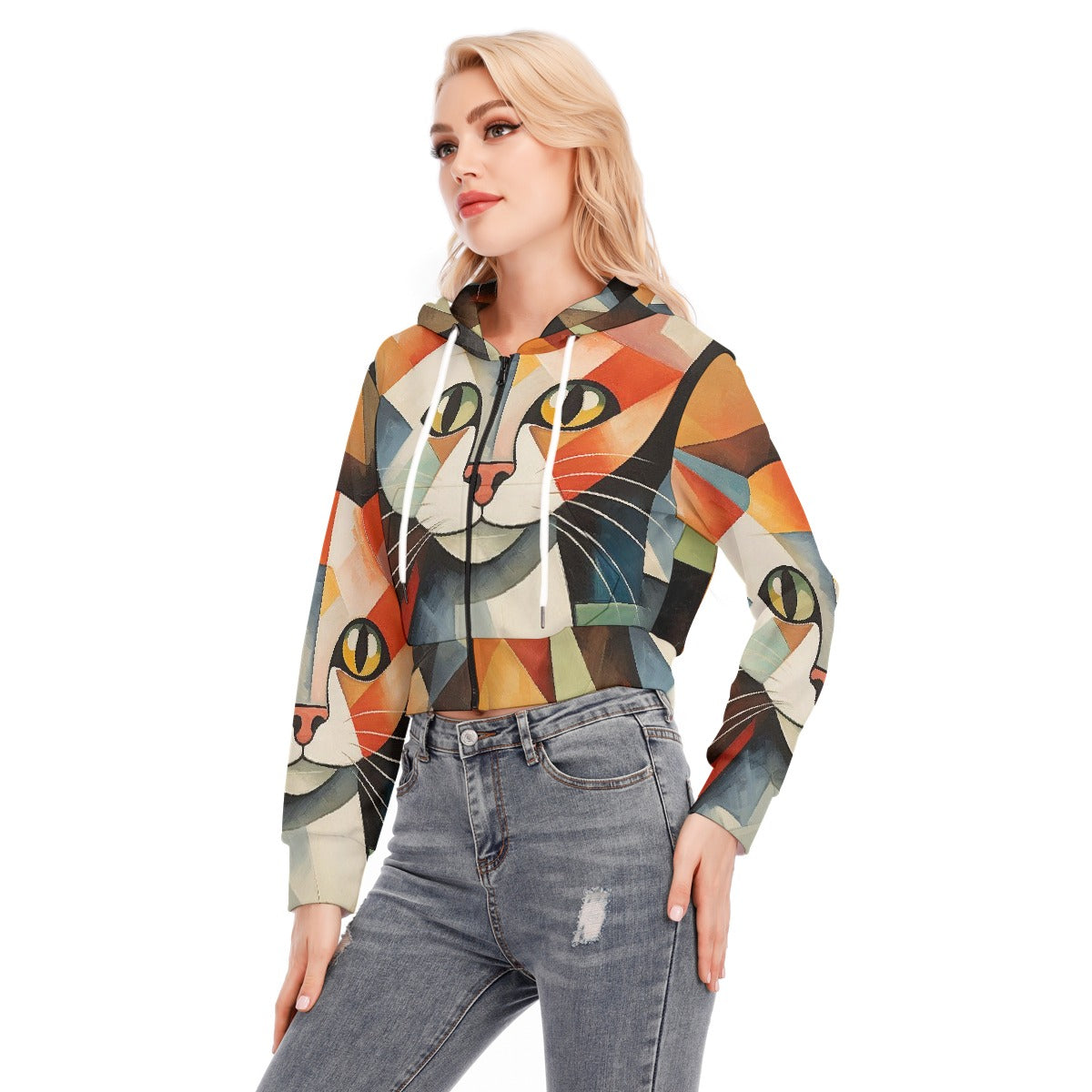 All-Over Print Women's Crop Top Hoodie With Zipper Closure