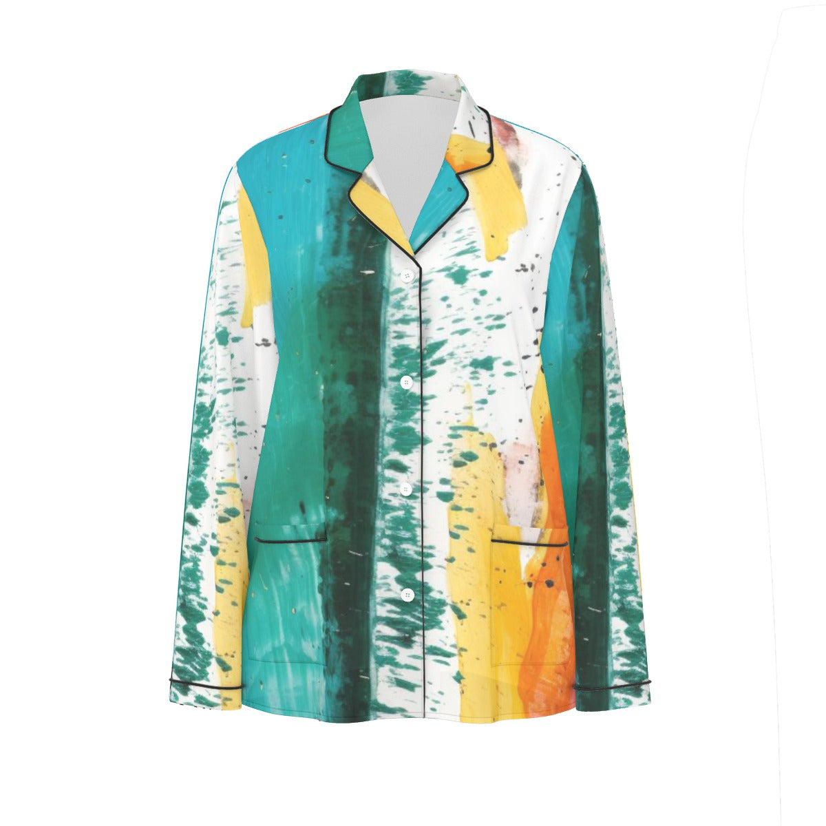 All-Over Print Women's Long Sleeve Pajama Set With Black Contrast Piping