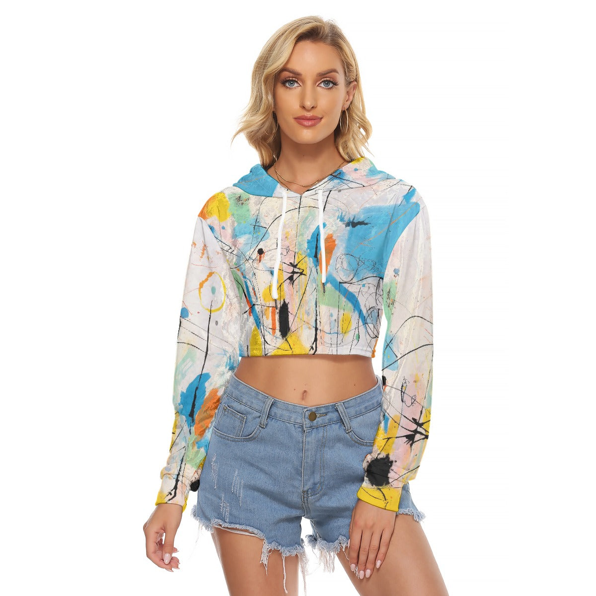 All-Over Print Women's Crop Top Hoodie|Velvet