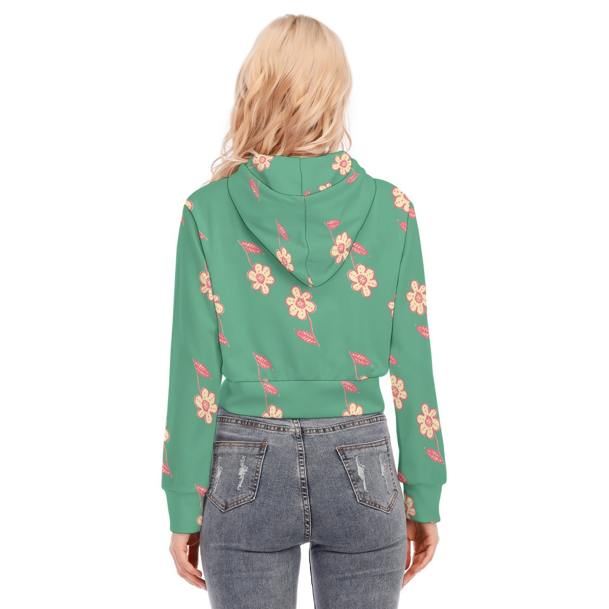 All-Over Print Women's Crop Top Hoodie With Zipper Closure