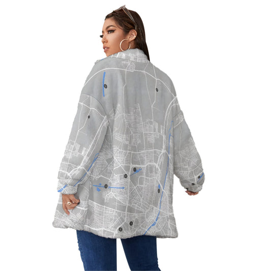 All-Over Print Unisex Borg Fleece Stand-up Collar Coat With Zipper Closure(Plus Size)