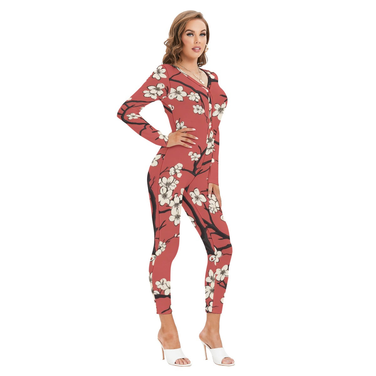 All-Over Print Women's Plunging Neck Jumpsuit