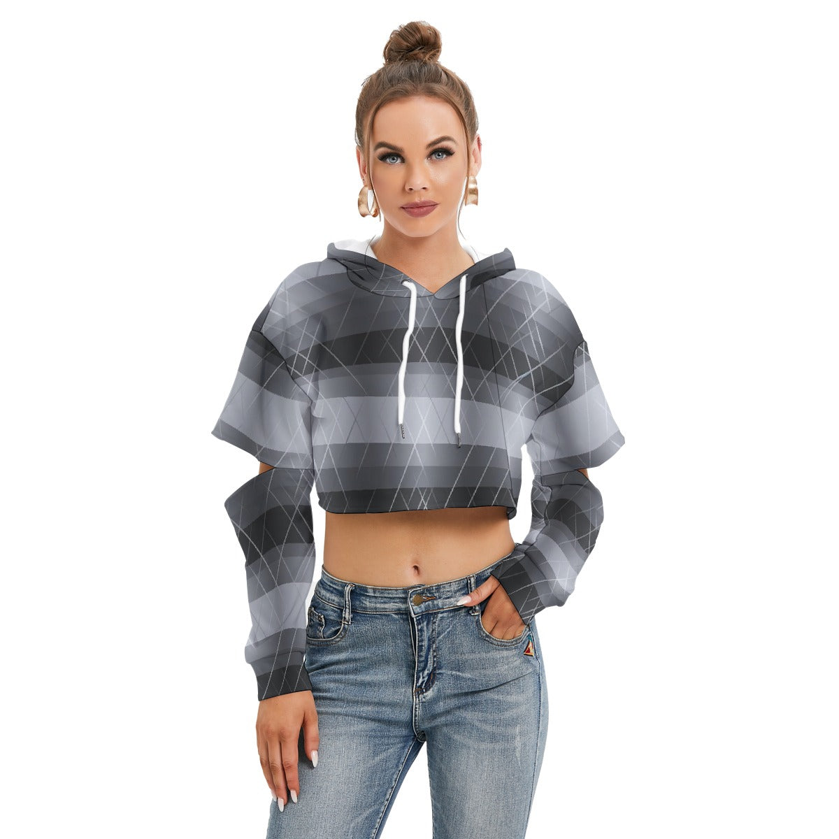 All-Over Print Women's Heavy Fleece Hoodie With Hollow Out Sleeve