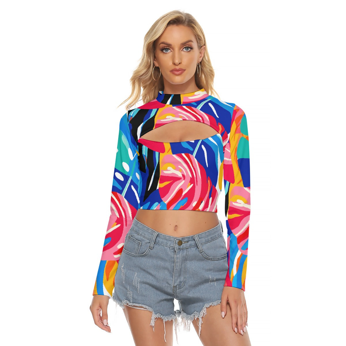 All-Over Print Women's Hollow Chest Keyhole Tight Crop Top