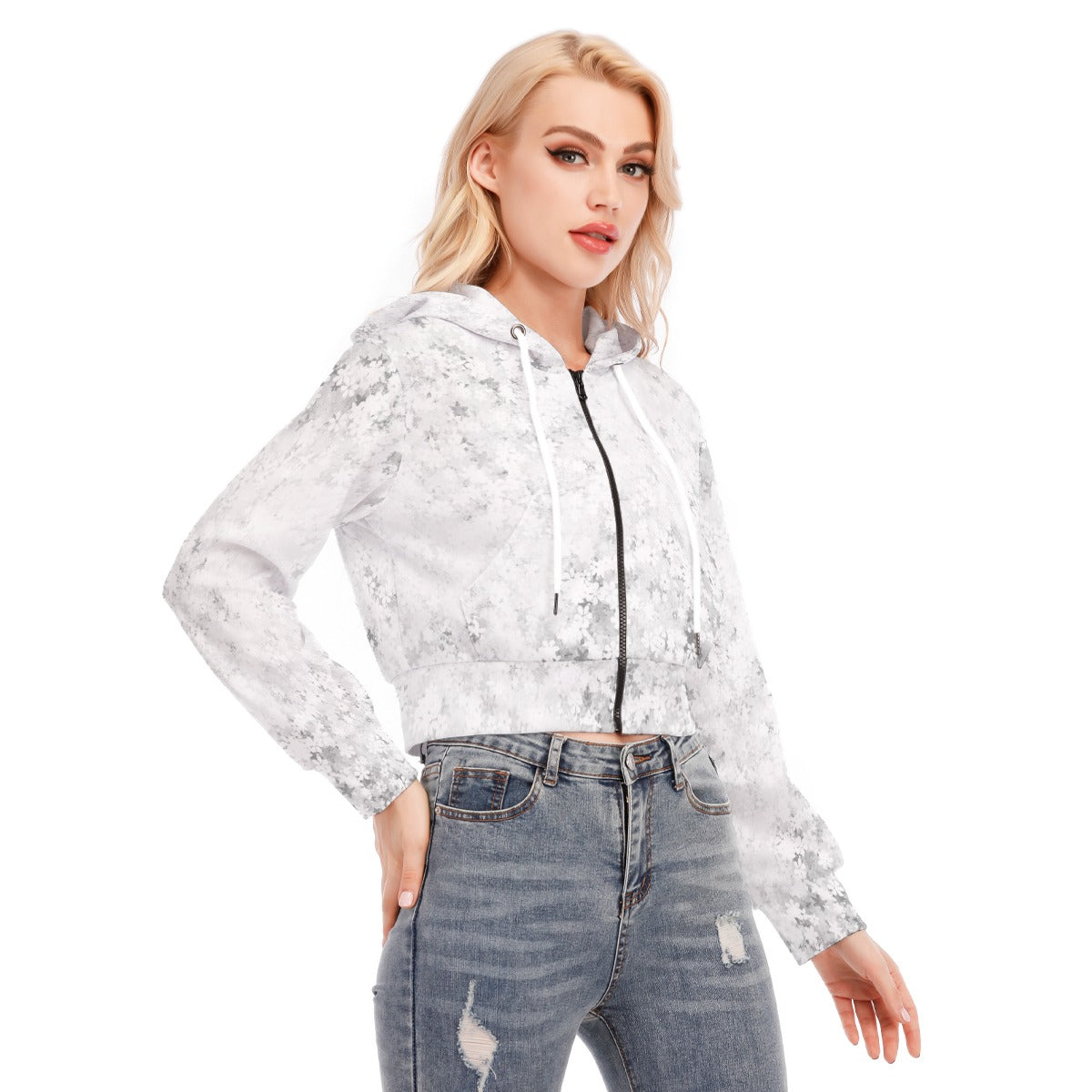 All-Over Print Women's Crop Top Hoodie With Zipper Closure