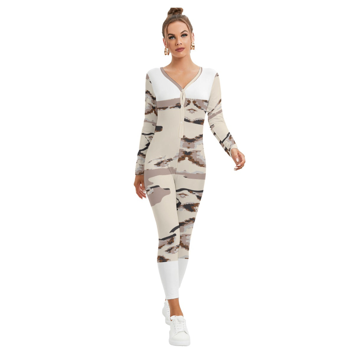 All-Over Print Women's Plunging Neck Jumpsuit
