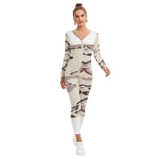 All-Over Print Women's Plunging Neck Jumpsuit