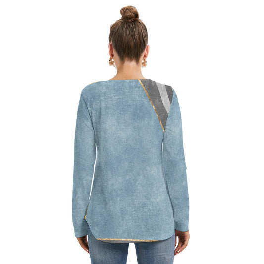 All-Over Print Women's Long Sleeve Neckline Tie Sweatshirt