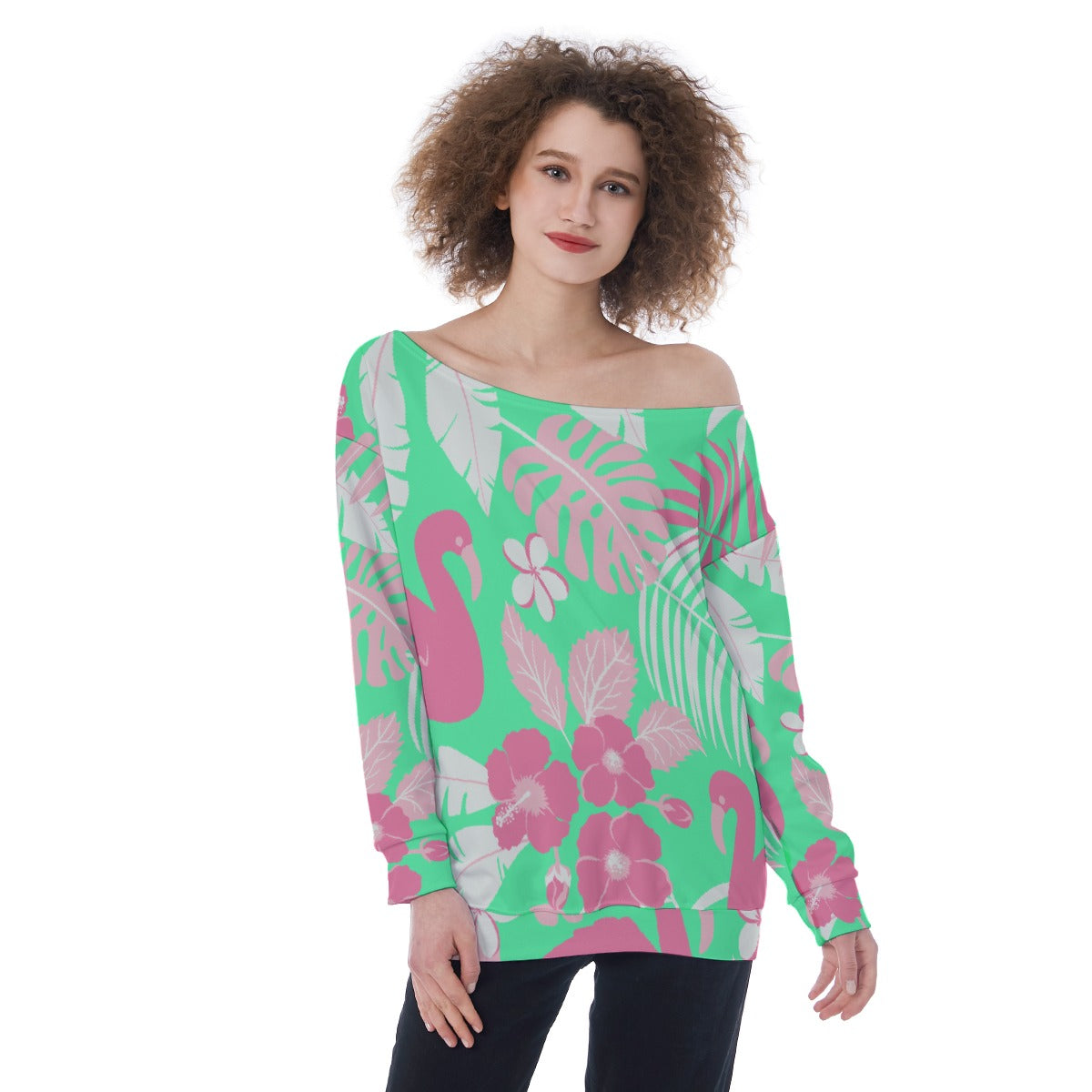 All-Over Print Oversized Women's Off-Shoulder Sweatshirt