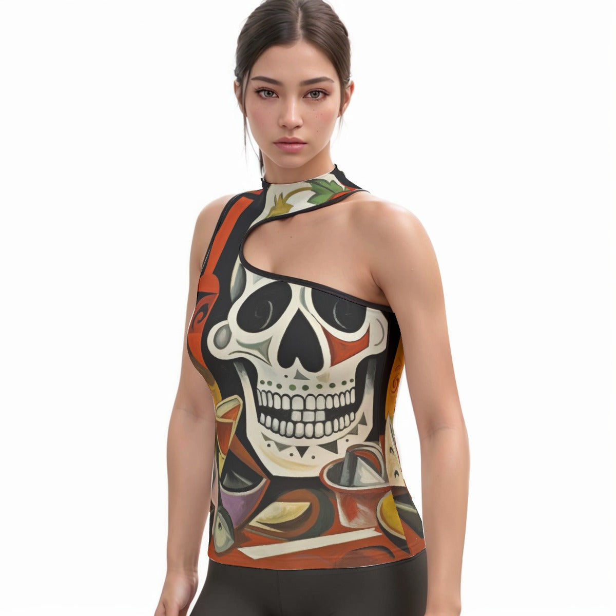 All-Over Print Women's Halter Sleeveless Asymmetrical Tank Top