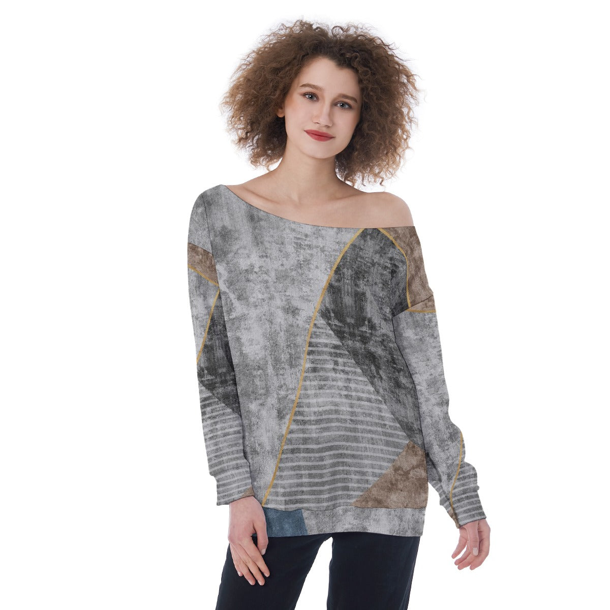 All-Over Print Oversized Women's Off-Shoulder Sweatshirt