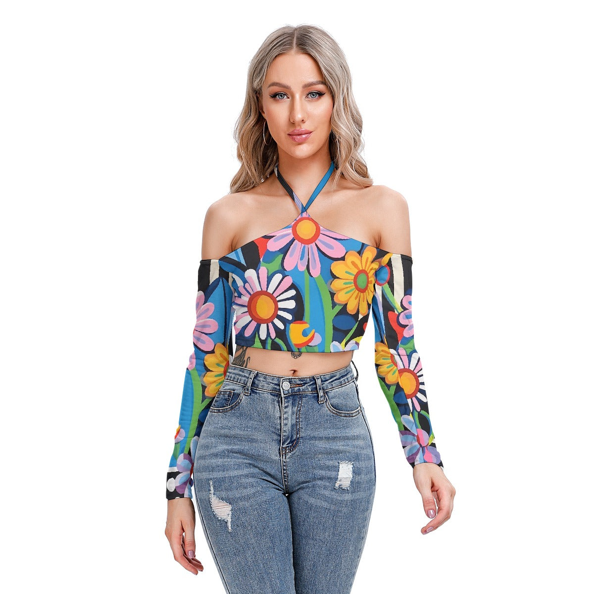 All-Over Print Women's Halter Lace-up Top