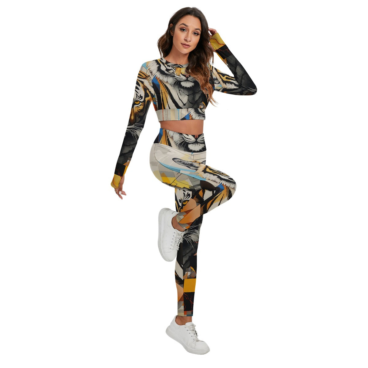 All-Over Print Women's Sport Set With Backless Top And Leggings