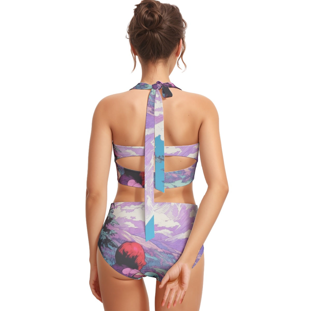 All-Over Print Women's Swimsuit Set With Halter